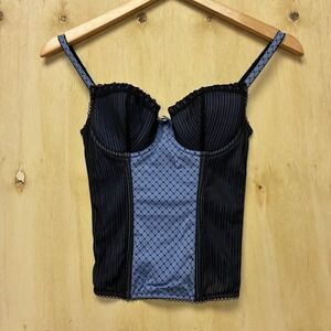 Y2K B.tempt'd Corset Top Womens Small Blue Mesh Geometric Lace Bustier Lingerie